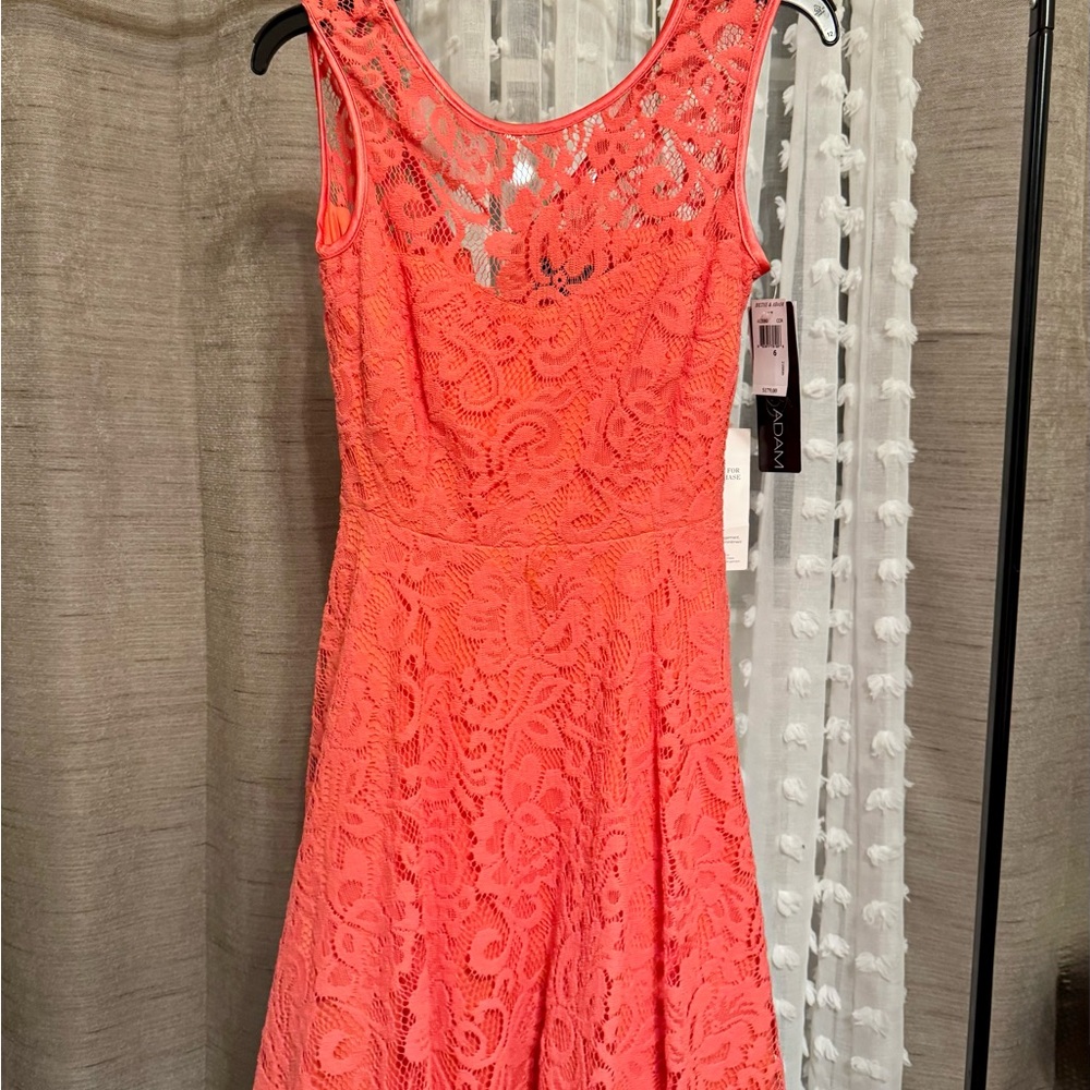 ADORA Vibrant Coral Lace Midi Dress